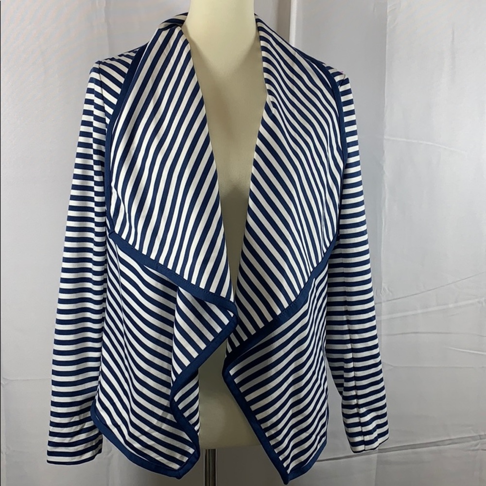 NY COLLECTION blue & white striped blazer